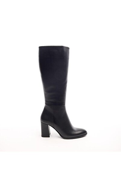 derinet Klasik Hakiki Deri Topuklu Kadın Çizme