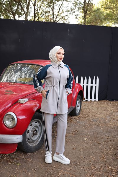 Ryzi Moda Σετ αθλητικής φόρμας Hijab με φερμουάρ Double Crep Fabric