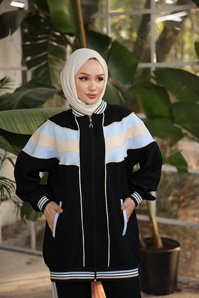 Ryzi Moda Μαύρη φόρμα Hijab με φερμουάρ διπλό κοστούμι