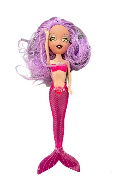 alpmodel Denız Kızı Mor Saçlı Işıklı 3 Balıklı Kız Oyuncak 27 Cm