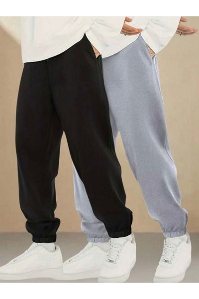 BYMEER Γκρι και μαύρο σετ 2 τεμαχίων Jogger Sweatpants