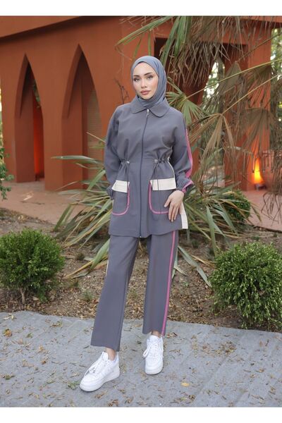 Ryzi Moda Σετ Φούτερ Hijab Anthracite - Σετ δύο με φερμουάρ