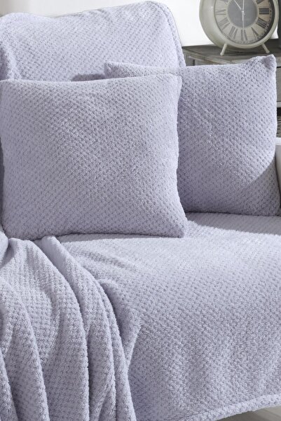 LADYNİL Softy / Wellsoft / Koltuk Örtüsü Ve Tv Battaniyesi 180x200 2 Adet 45x45 Kırlent Kılıfı Gri