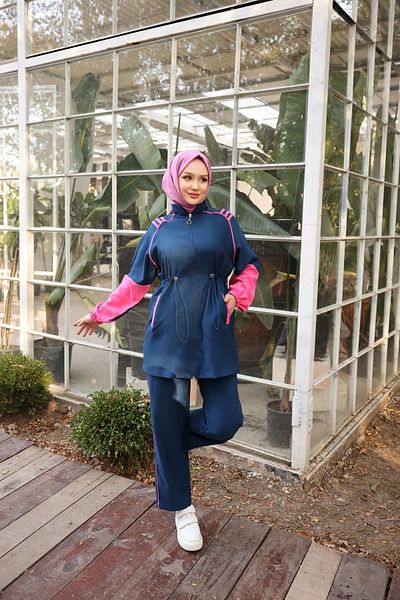 Ryzi Moda Γυναικεία Φούτερ Hijab με μαλακό ύφασμα με φερμουάρ Σετ δύο τεμαχίων