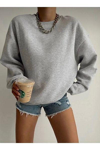 DEZZİİ Gray Plain Crew Neck Sweatshirt