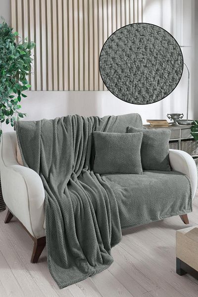 LADYNİL Softy Wellsoft Sofa Cover and Tv Blanket - 180X200 + 2 Pieces 45X45 Throw Pillow Cover