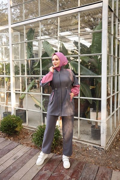 Ryzi Moda Γυναικεία Φούτερ Hijab με μαλακό ύφασμα με φερμουάρ Σετ δύο τεμαχίων