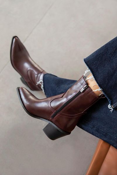 STRASWANS Claret Red Jose Women's Wrinkled Leather Heeled Boots