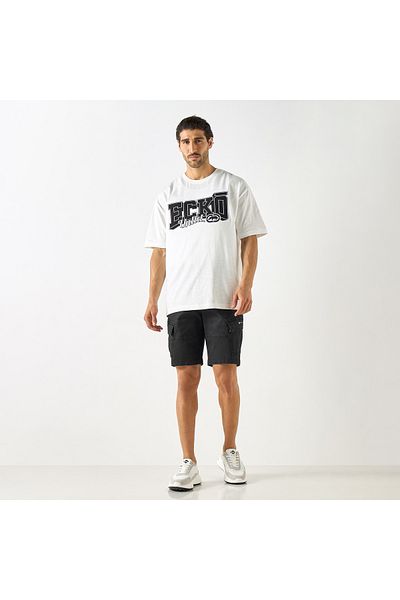 ECKO Unltd Solid Relaxed Fit Cargo Shorts with Button Closure
