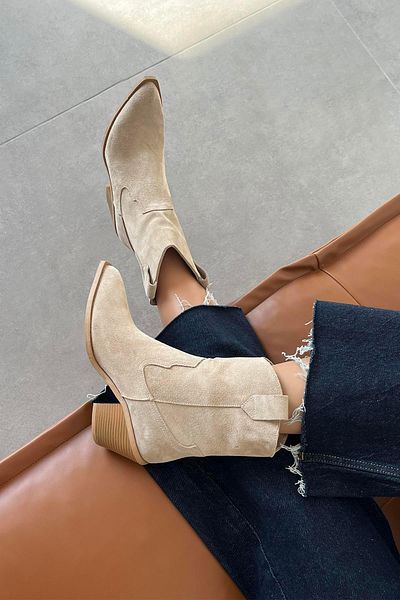 STRASWANS Mercury Beige Women's Suede Heeled Boots - Genuine Leather