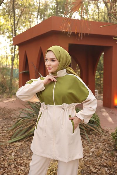 Ryzi Moda Hijab Φούτερ με φερμουάρ Διπλό Σετ - Διπλό Crep Ύφασμα