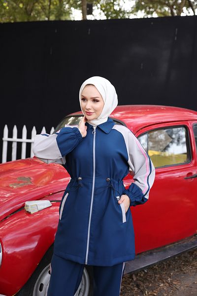 Ryzi Moda Σετ αθλητικής φόρμας Hijab με φερμουάρ Double Crep Fabric