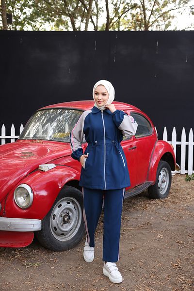 Ryzi Moda Σετ αθλητικής φόρμας Hijab με φερμουάρ Double Crep Fabric