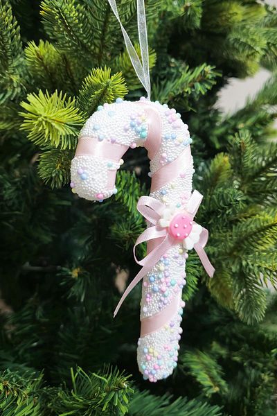 PEKSHOP Πρωτοχρονιάτικο Macaron - Luxury Candy Cane, Στολίδι από ξύλο πεύκου, με κορδέλα, καραμέλα