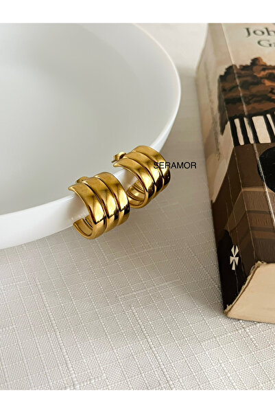 SERAMOR KARARMAZ ÇELİK 3 SIRALI BOMBELİ TASARIM KÜPE