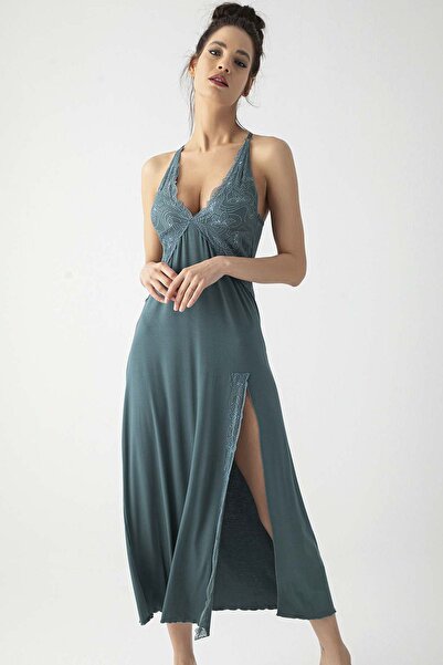 MONAMİSE 19305 Cămașă de noapte pentru femei cu bretele-verde