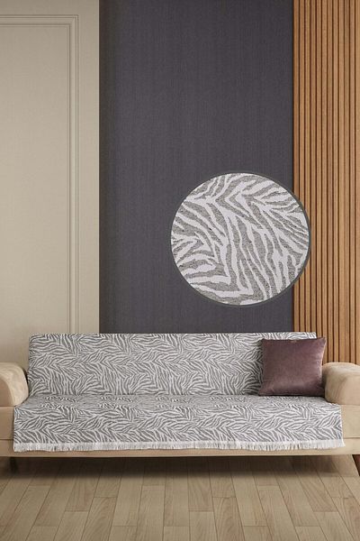 LADYNİL Dark Gray Zebra 100% Cotton Sofa Cover 160x210