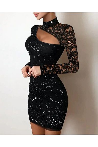 Rosy Live in style Βραδινό φόρεμα Lurex με δαντέλα μανίκια