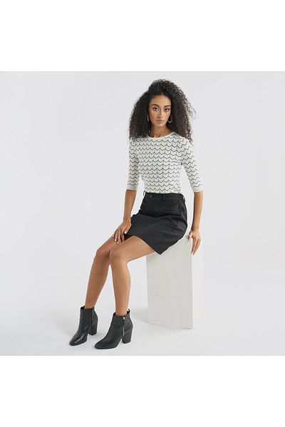 FAV Textured Sweater with Round Neck and 3/4 Sleeves