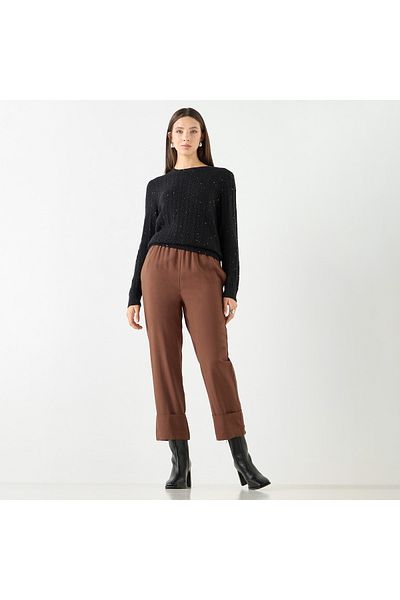 Iconic Textured Sweater with Round Neck and Long Sleeves