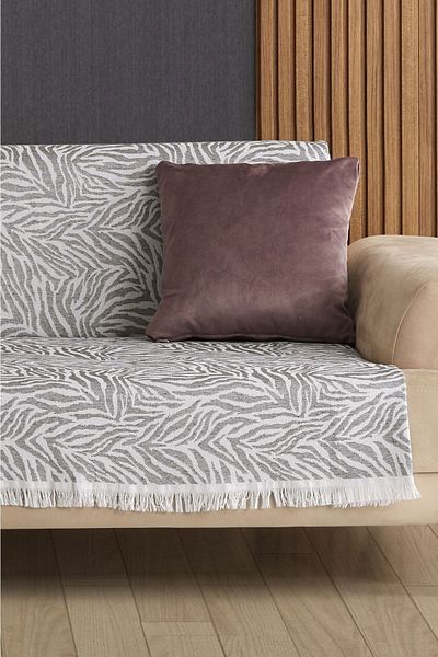 LADYNİL Dark Gray Zebra 100% Cotton Sofa Cover 160x210