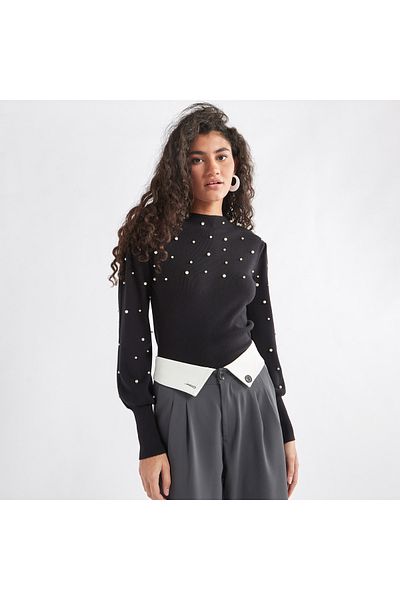 FAV Pearl Embellished Sweater with Long Sleeves