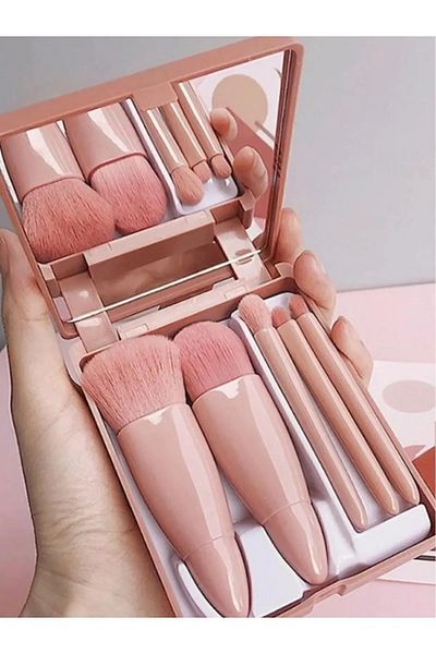 keyfisepet en keyifli sepet Portable Mirrored 5-Piece Makeup Brush Set Eye Shadow, Foundation, Blush Blending, Makeup Brushes
