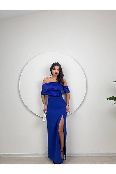 maf collection Γυναικείο μάξι βραδινό φόρεμα με λαιμόκοψη σε γλάστρα