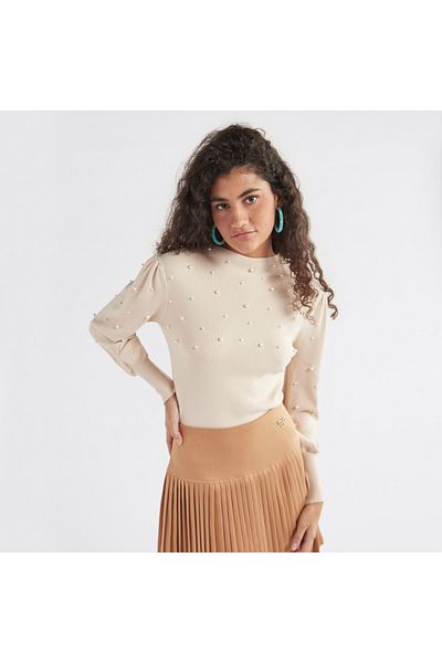 FAV Pearl Embellished Sweater with Long Sleeves