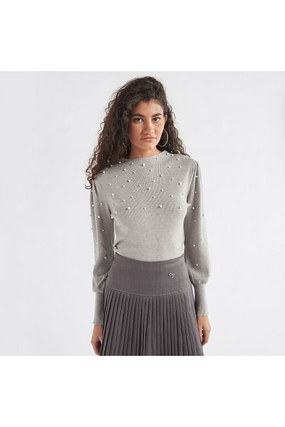 FAV Pearl Embellished Sweater with Long Sleeves