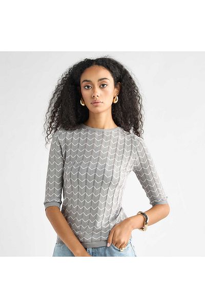 FAV Textured Sweater with Round Neck and 3/4 Sleeves