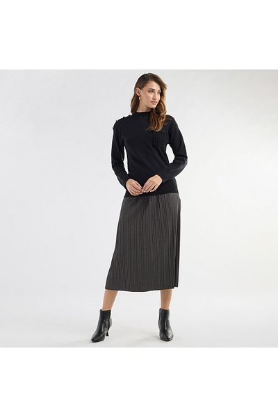 FAV Textured Crew Neck Sweater with Front Pocket