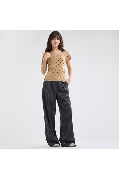 FAV Textured Square Neck T-shirt with Short Sleeves