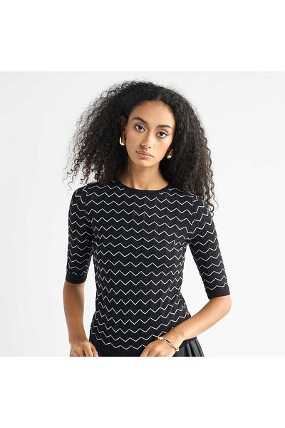 FAV Textured Sweater with Round Neck and 3/4 Sleeves