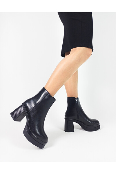 GDT Ayakkabı Siyah Renk Fermuarlı Platform Kalın Topuk 36-37-38-39-40 Numara Kadın Bot