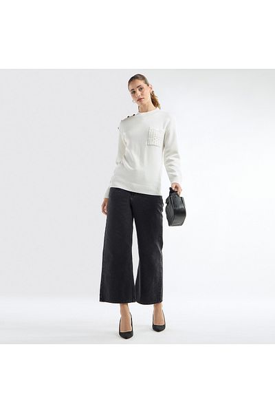 FAV Textured Crew Neck Sweater with Front Pocket