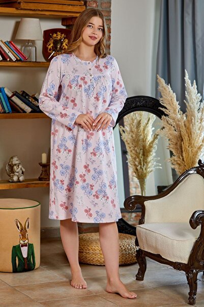 Cossy By Aqua 23129 Жіноча нічна сорочка з довгими рукавами - пудра