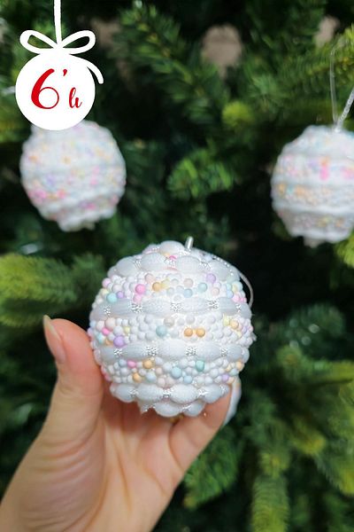 PEKSHOP Πρωτοχρονιάτικο Macaron Πολύχρωμο Στρογγυλό Candy Ball - Luxury Cane Candy Pine Tree