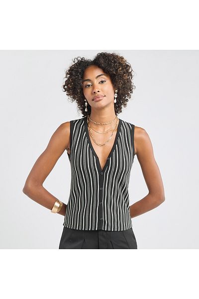 FAV Jersey Striped Top With Front Buttons
