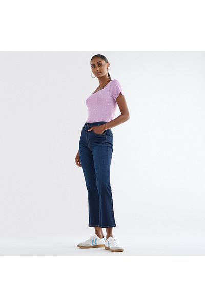 FAV Textured Square Neck T-shirt with Short Sleeves