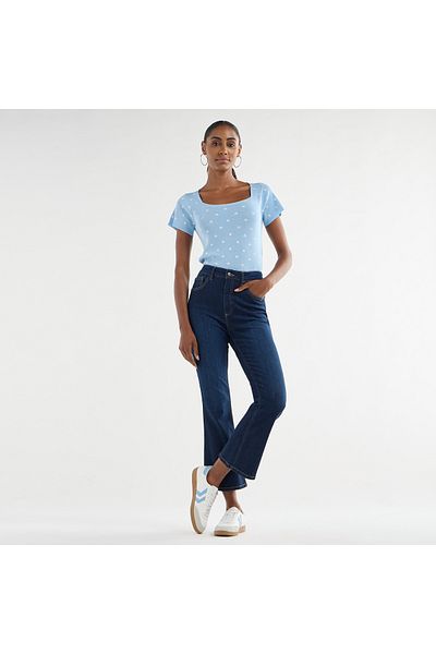 FAV Textured Square Neck T-shirt with Short Sleeves