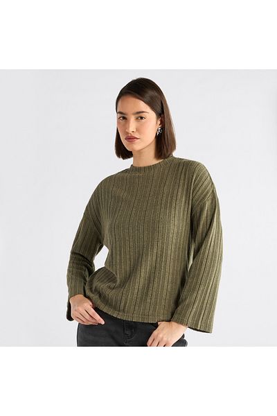 FAV Ribbed High Neck Sweater with Long Sleeves