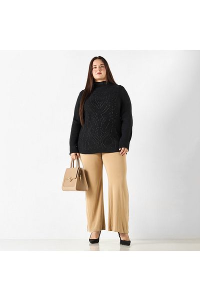 Ulla Popken Plus Size Ulla Popken Embellished High-Neck Sweater with Long Sleeves