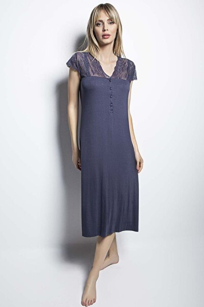 MONAMİSE 18454 Cămașă de noapte pentru femei mărime mare-albastru închis