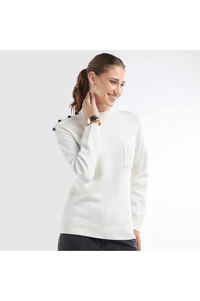FAV Textured Crew Neck Sweater with Front Pocket