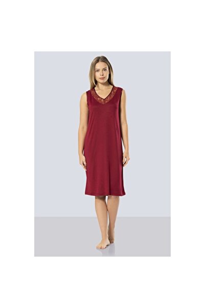 TÜREN Women's Lace V-Neck Nightgown 3285/Burgundy