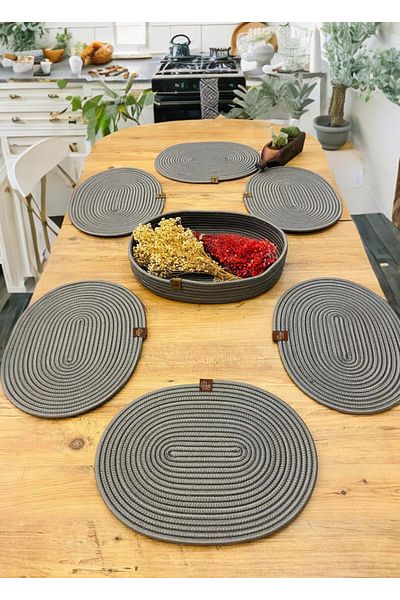HomeTurko Set de 7 plăci de iută naturală - cu modele, răchită, servire americană, plită și coș de pâine