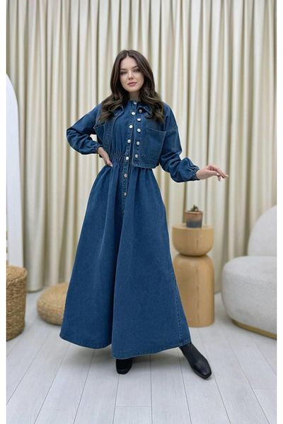 Cardella Premium Quality Denim Jeans Gilet and Jacket Double Set Double Denim Jacket Dress Set