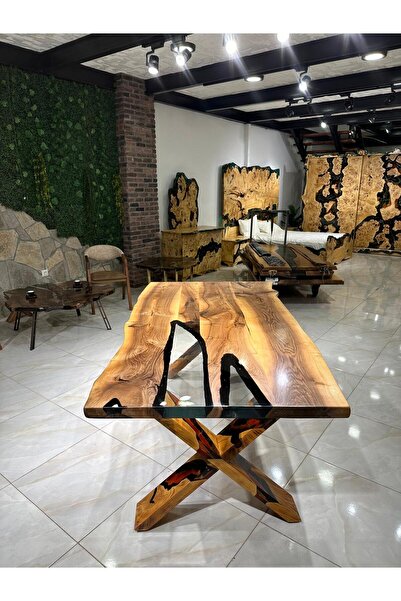 Gül natural furniture Şeffaf Epoksili Ceviz Ahşap Masa