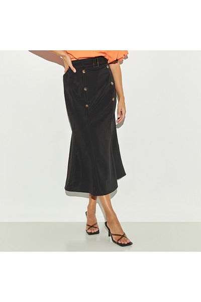 2Xtremz Button Detail Midi Skirt with Belt
